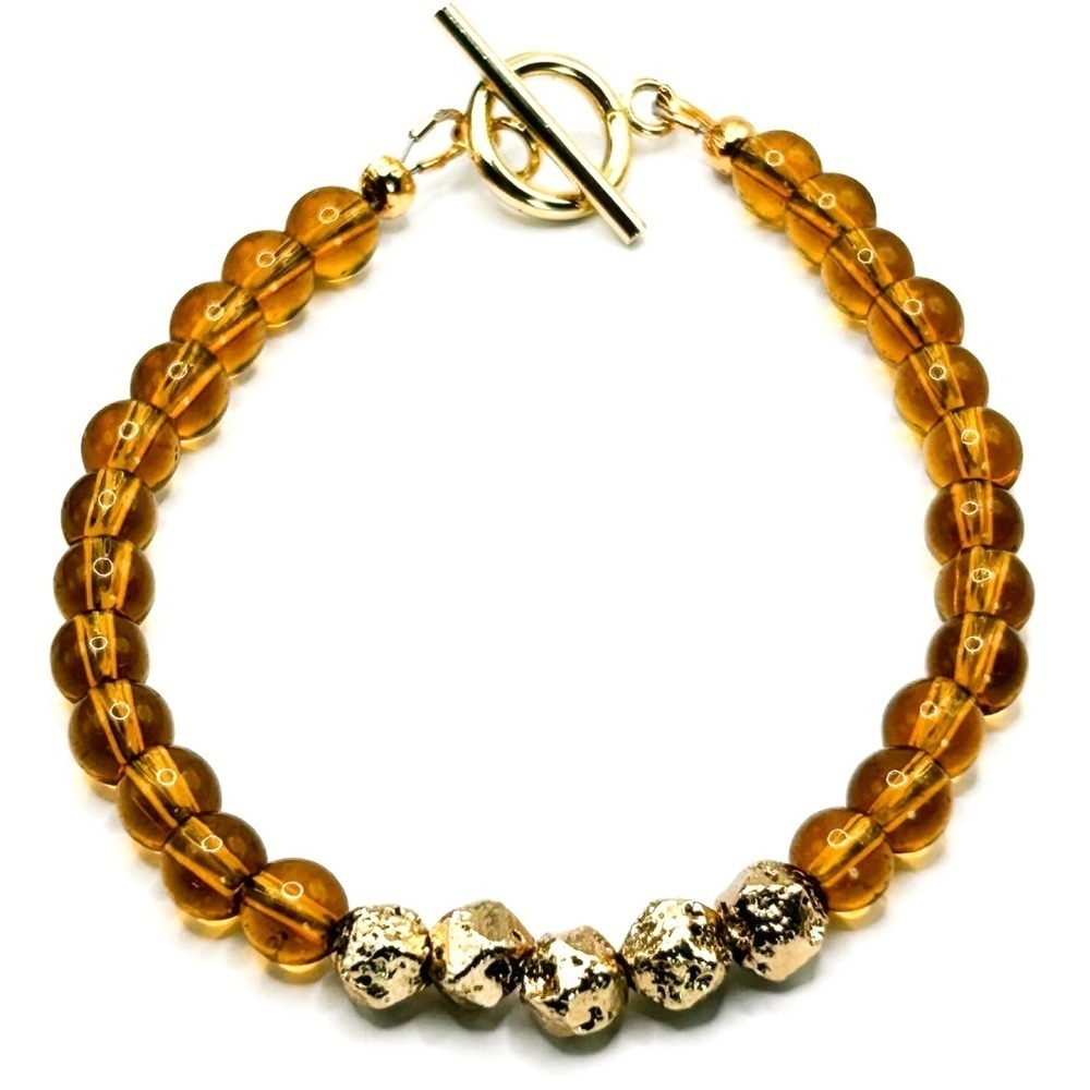 NWOT Genuine Amber Quartz toggle clasp 18k gold plated stainless steel